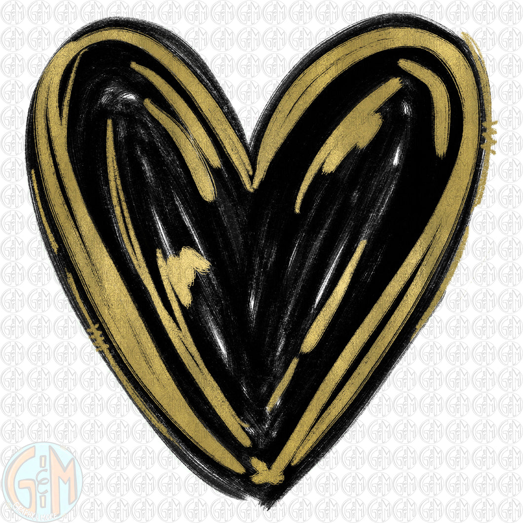 Black Foil Heart PNG | Hand Drawn | Sublimation Design