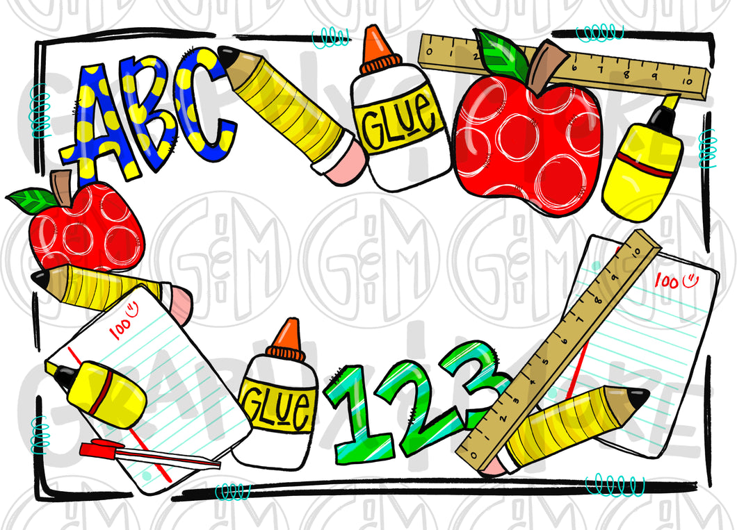 School Border PNG | Sublimation Design | Hand Drawn