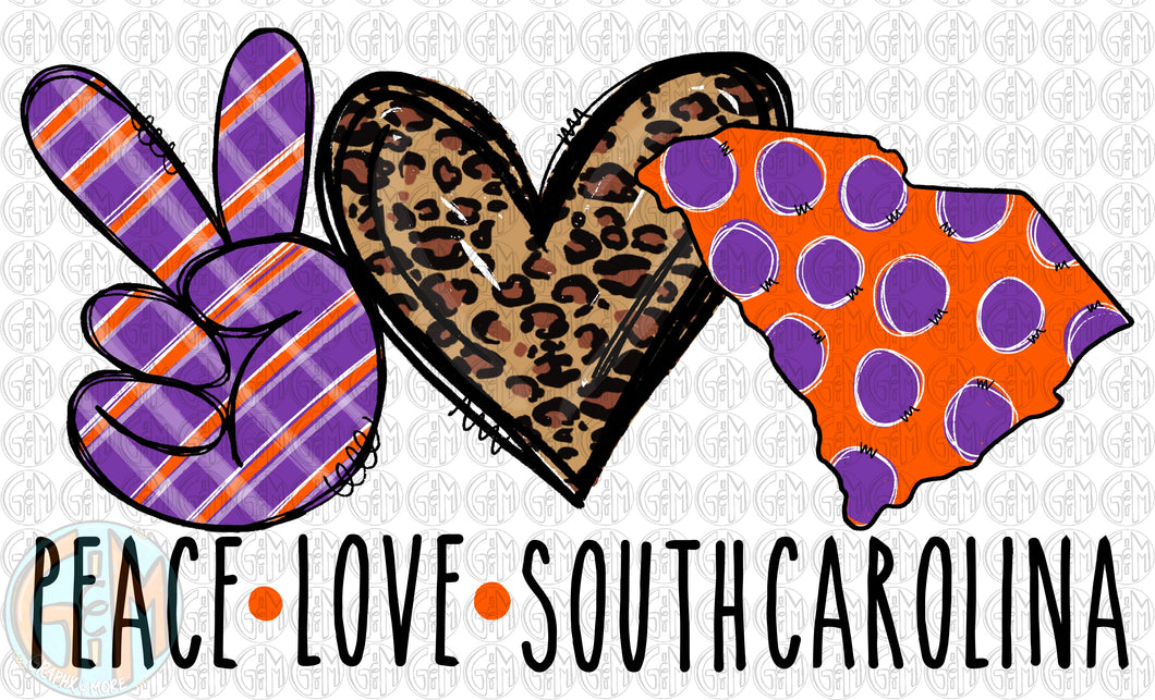 Peace Love South Carolina PNG | Hand Drawn | Sublimation Design