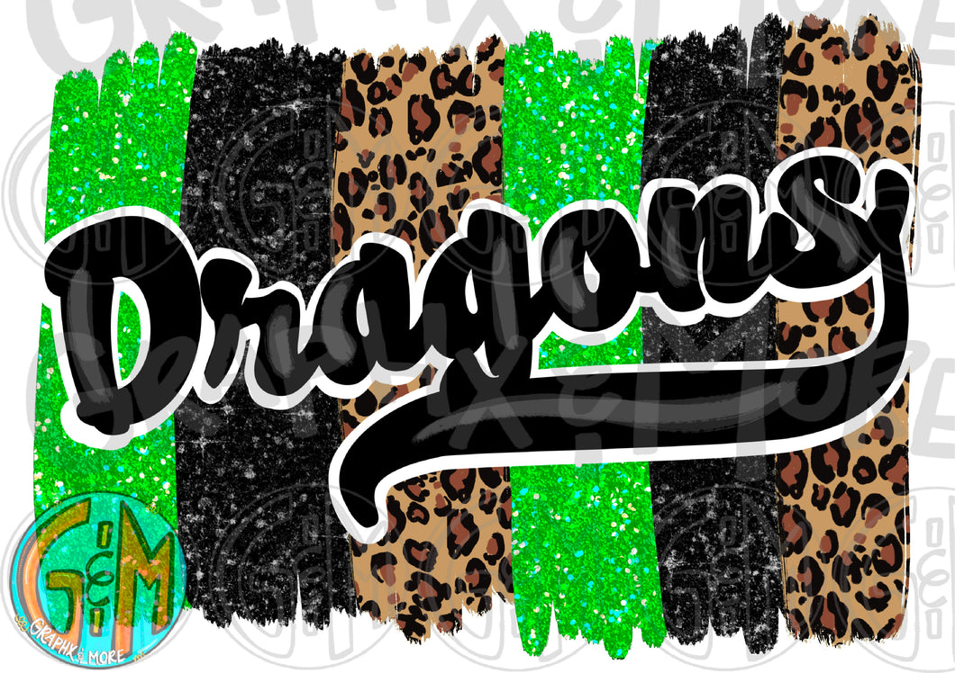 Brush Strokes Dragons PNG | Black & Green | Sublimation Design | Hand Drawn
