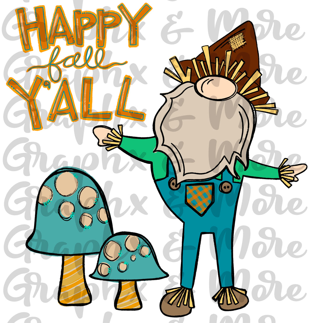 Happy Fall Y’all Gnome PNG | Sublimation Design | Hand Drawn
