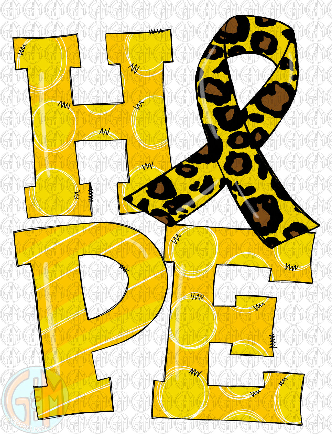 HOPE Awareness Ribbon PNG | Yellow | Sublimation Design | Hand Drawn