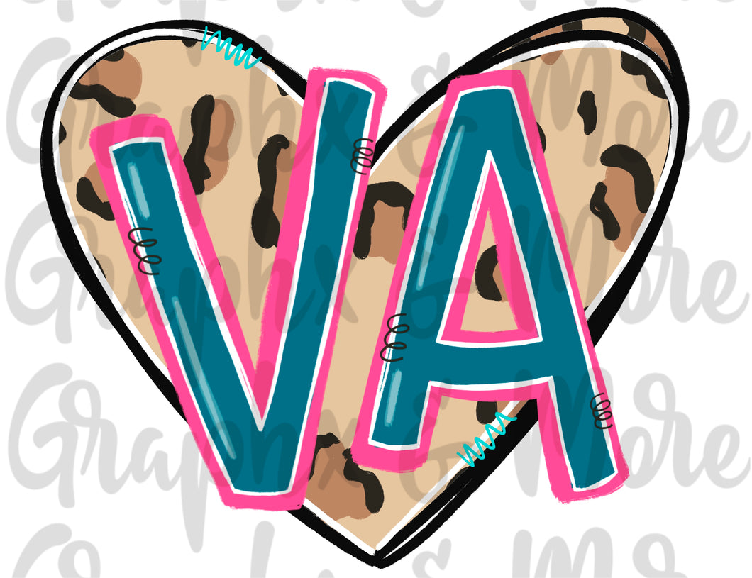 Leopard Heart VA PNG | Virginia | Sublimation Design | Hand Drawn