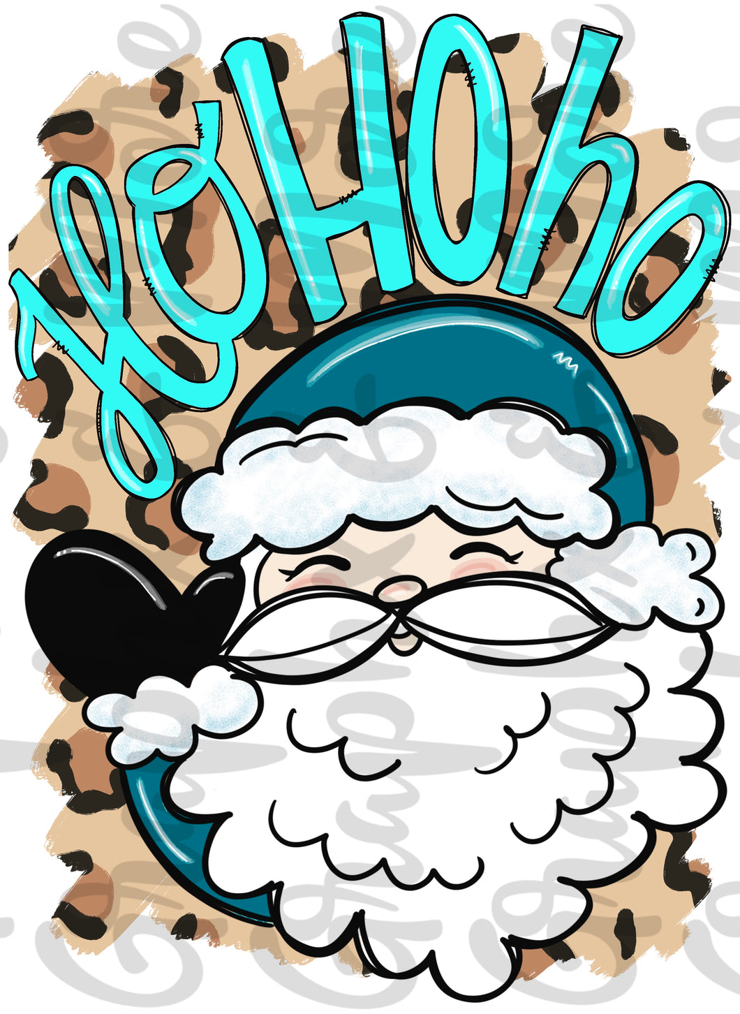 Leopard and Teal Santa PNG | Sublimation Design | Hand Drawn