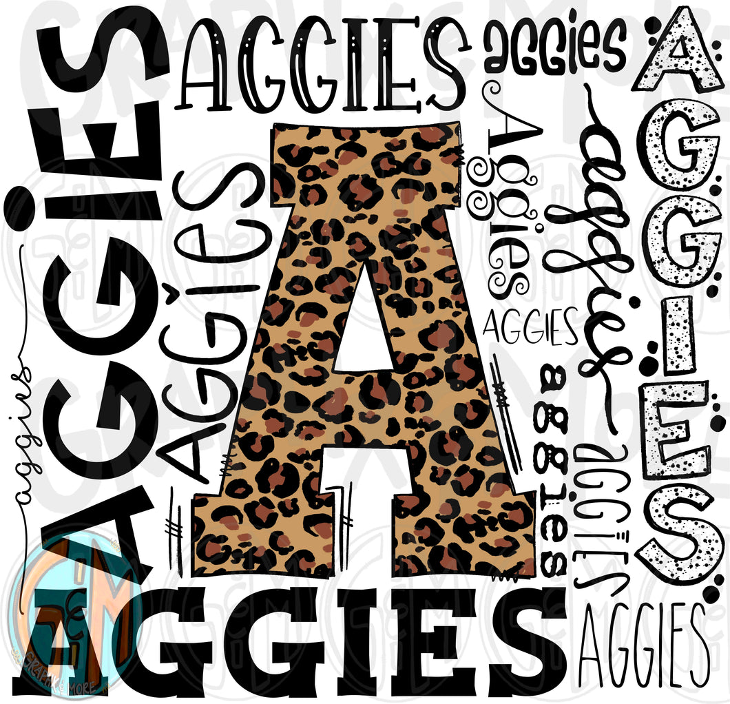 Leopard Aggies Collage PNG | Sublimation Design | Hand Drawn