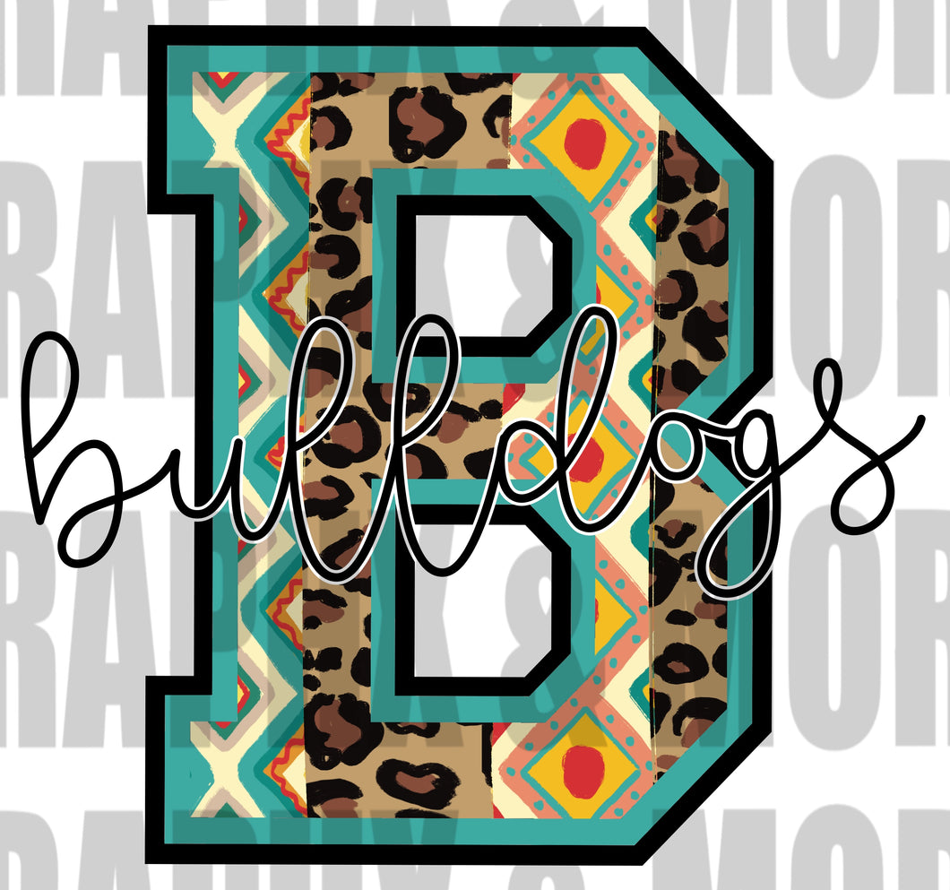 Aztec and Leopard B Bulldogs PNG | Sublimation Design | Hand Drawn