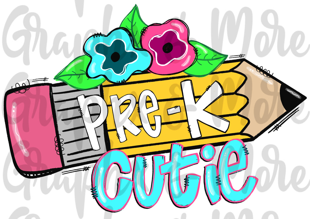 Pre-K Cutie PNG | Sublimation Design | Hand Drawn