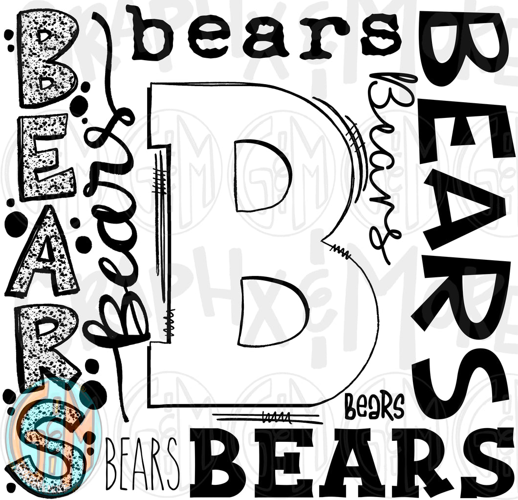 Single Color Bears Collage PNG | Sublimation Design | Hand Drawn