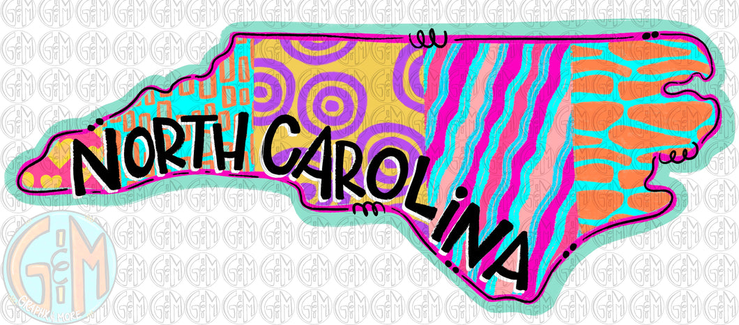 Bright Pattern North Carolina PNG | Hand Drawn | Sublimation Design