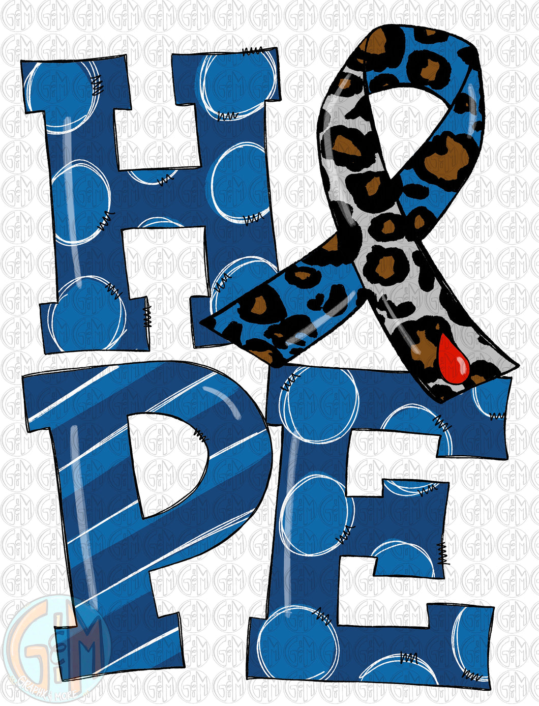HOPE Awareness Ribbon PNG | Diabetes | Sublimation Design | Hand Drawn
