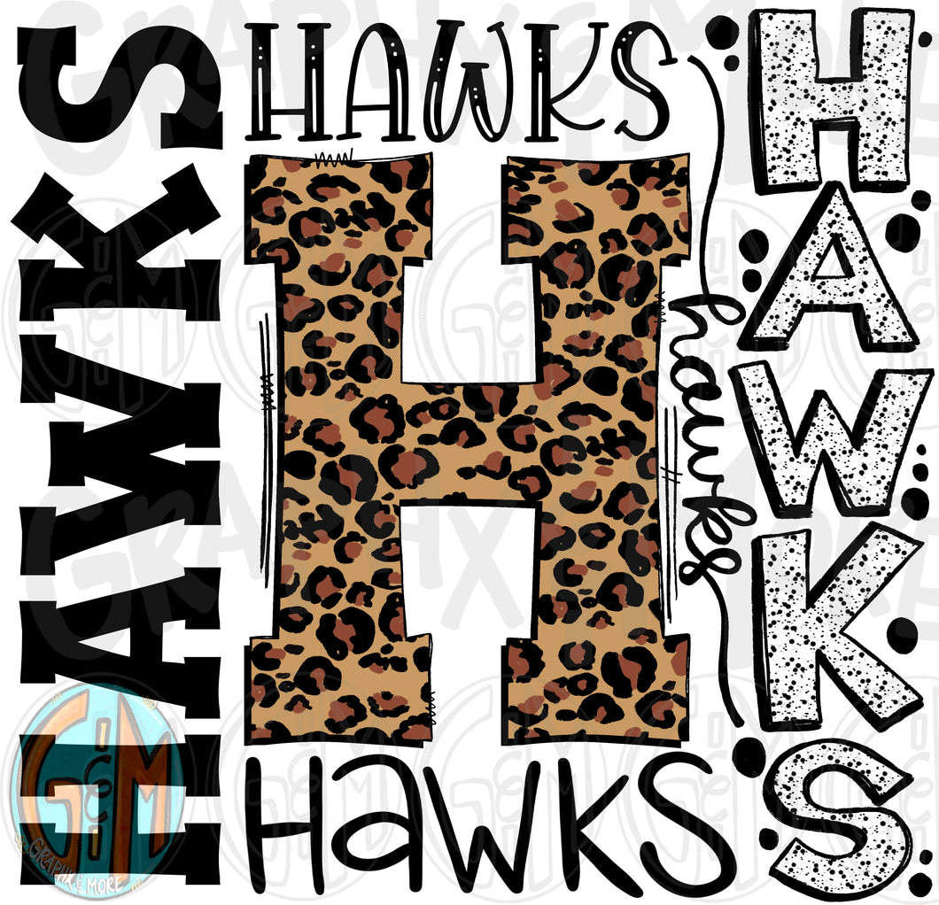 Leopard Hawks Collage PNG | Sublimation Design | Hand Drawn