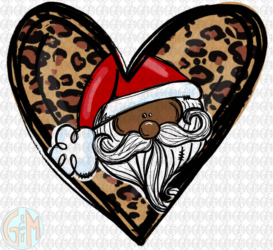Santa Leopard Heart PNG | Sublimation Design | Hand Drawn