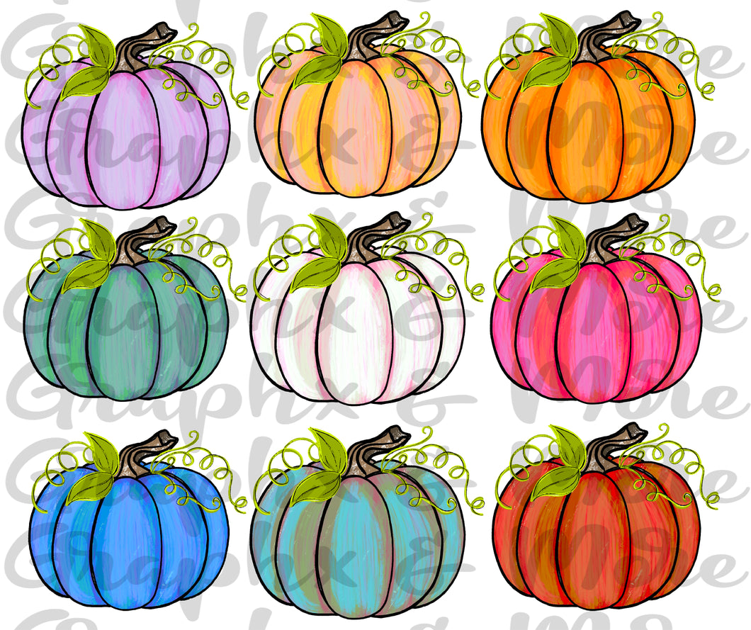 Pumpkins PNG | Sublimation Design | Hand Drawn