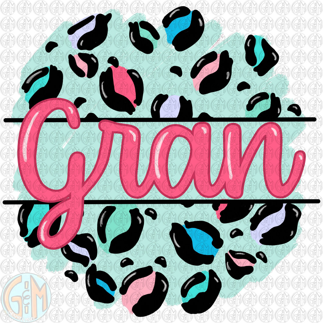 Pastel Leopard Gran PNG | Sublimation Design | Hand Drawn