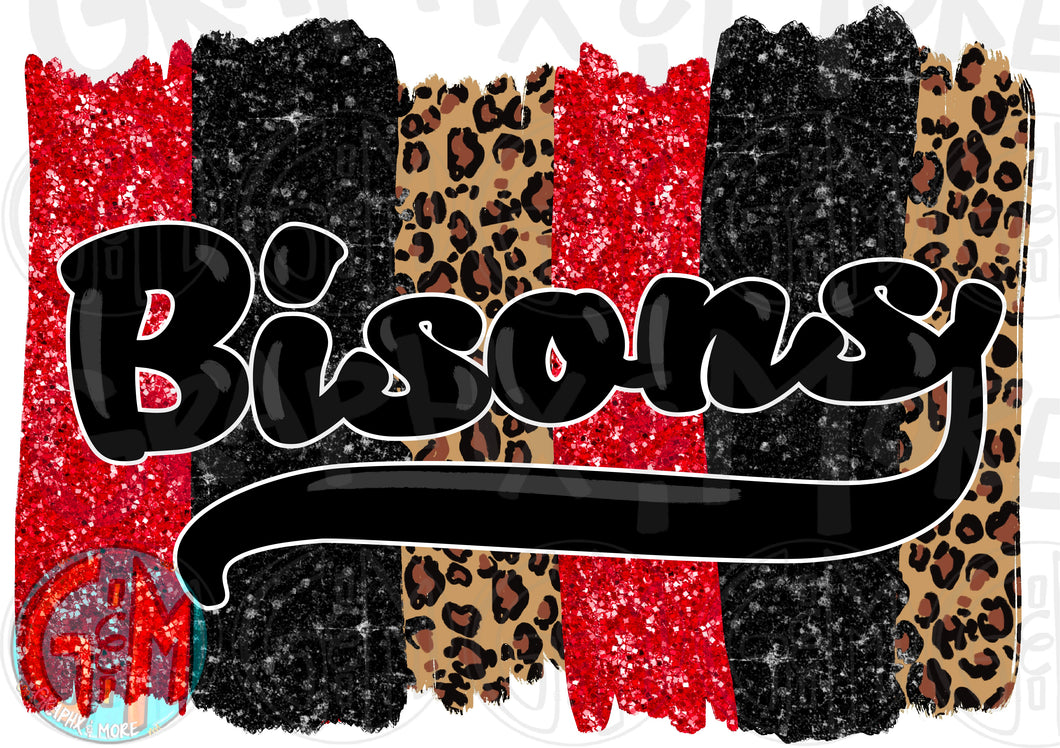 Brush Strokes Bisons PNG | Black & Red | Sublimation Design | Hand Drawn