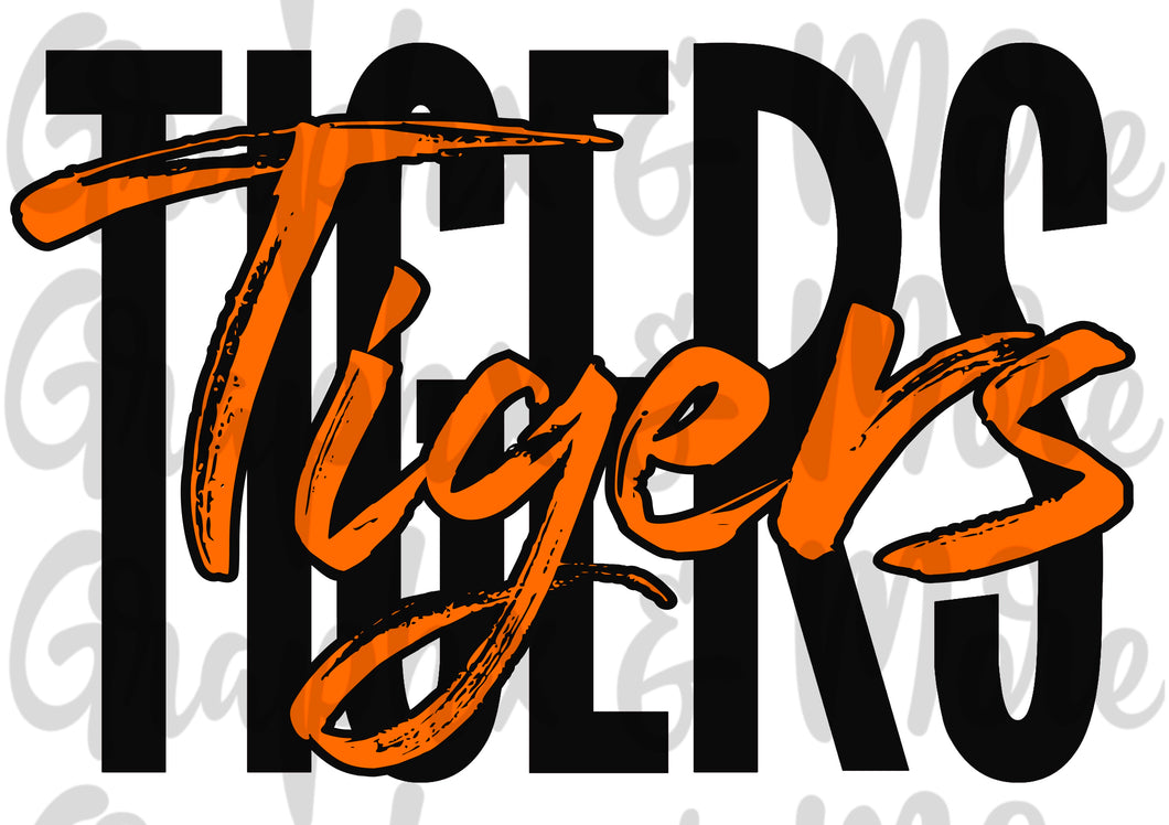 Tigers Duo PNG | Black & Orange | Sublimation Design | Hand Drawn