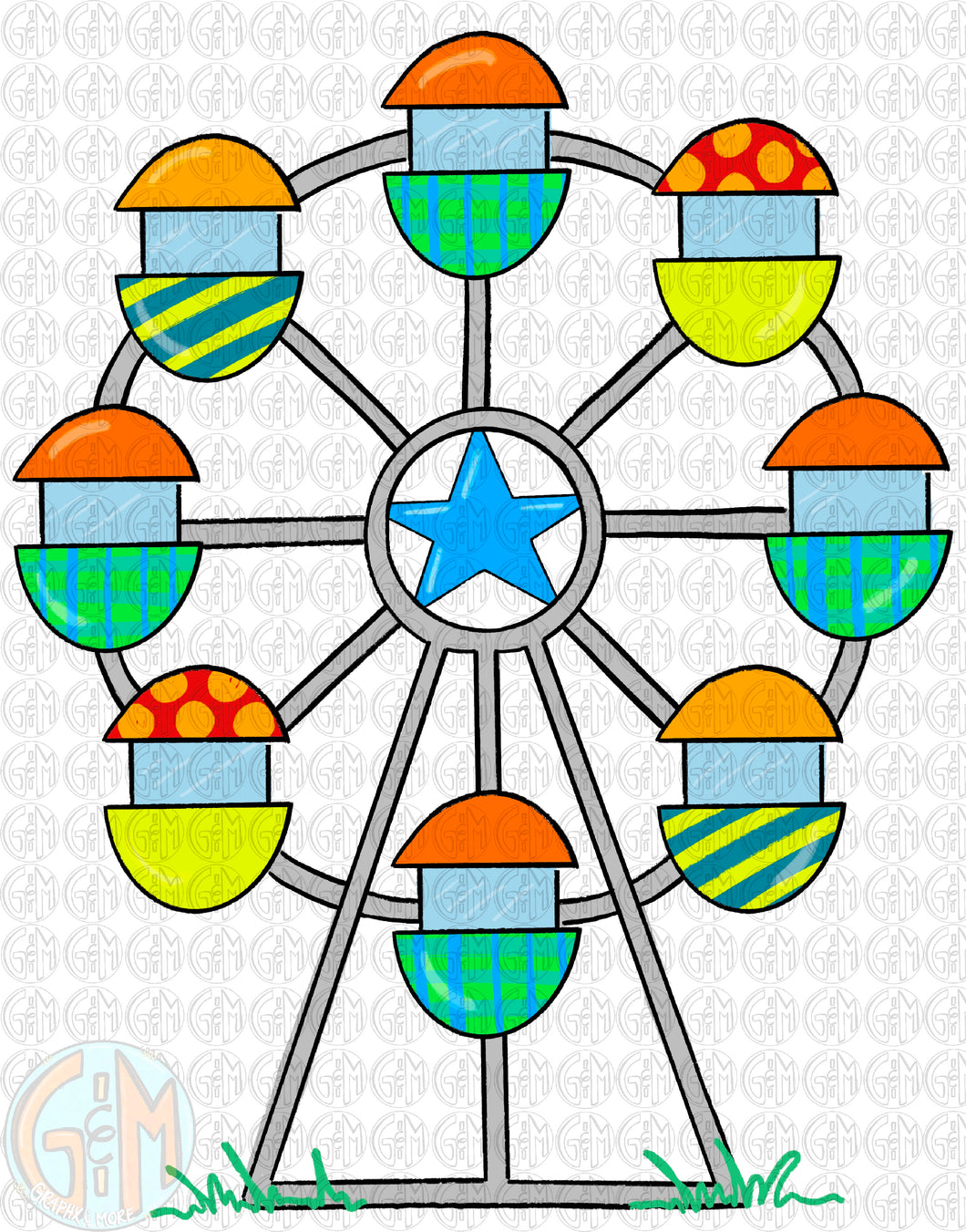 Boy Ferris Wheel PNG | Sublimation Design | Hand Drawn