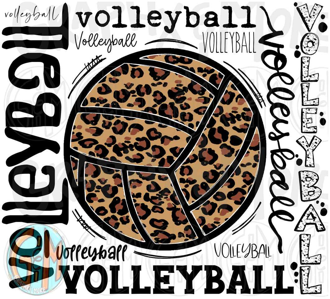 Leopard Volleyball Collage PNG | Sublimation Design | Hand Drawn