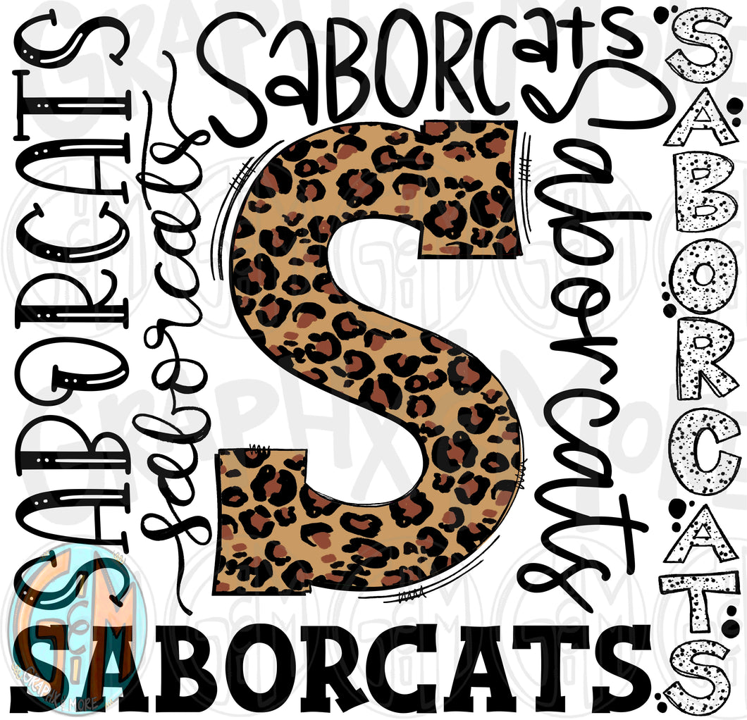 Leopard Saborcats Collage PNG | Sublimation Design | Hand Drawn
