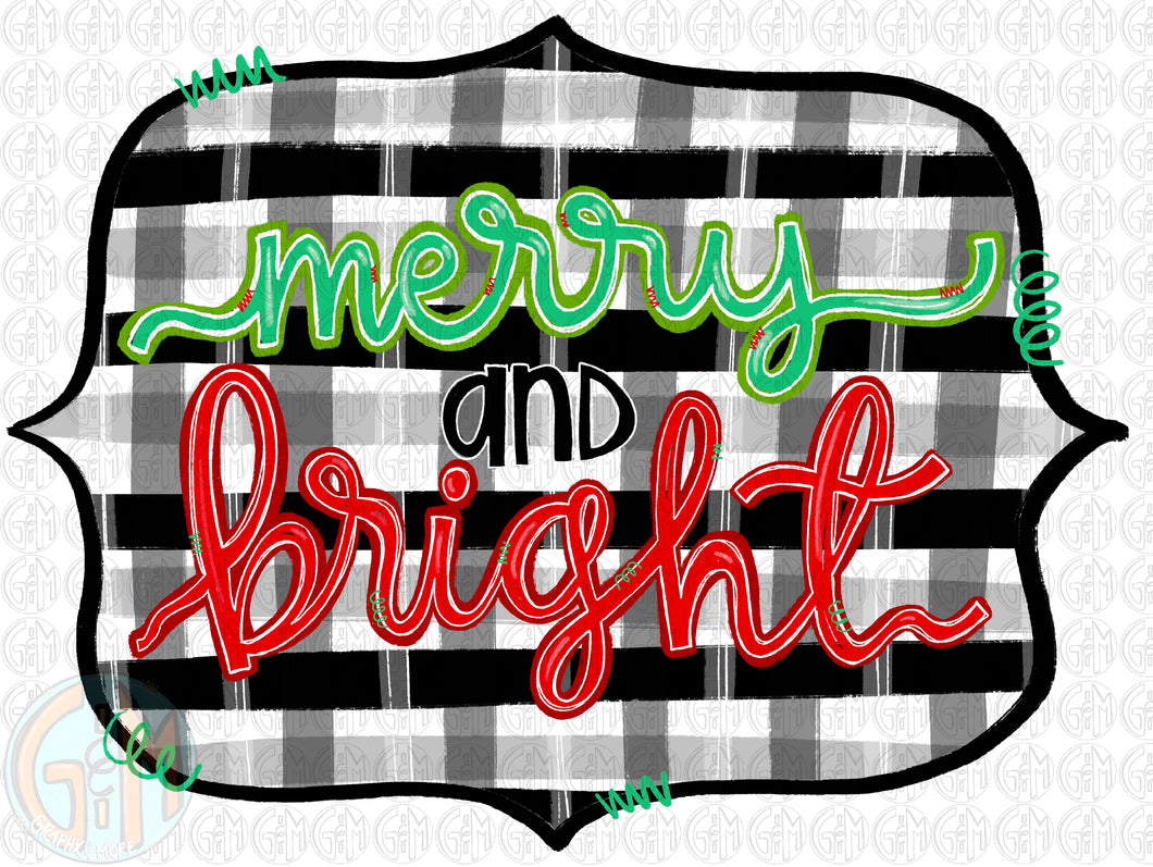 Plaid Merry and Bright PNG | Sublimation Design | Hand Drawn