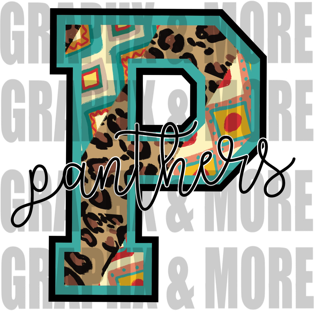 Aztec P Panthers PNG | Sublimation Design | Hand Drawn