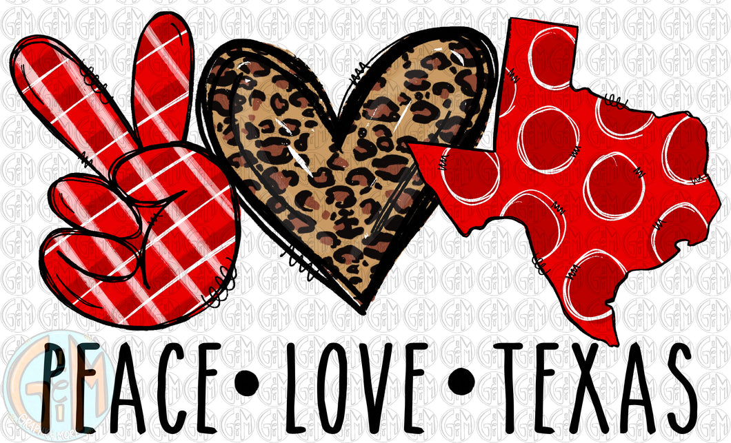 Peace Love Texas PNG | Hand Drawn | Sublimation Design