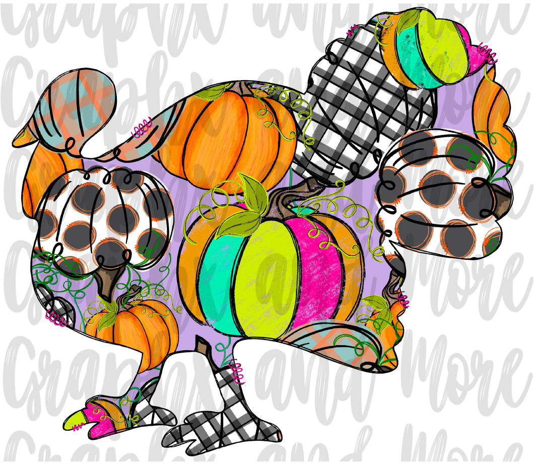 Pumpkin Turkey PNG | Sublimation Design | Hand Drawn