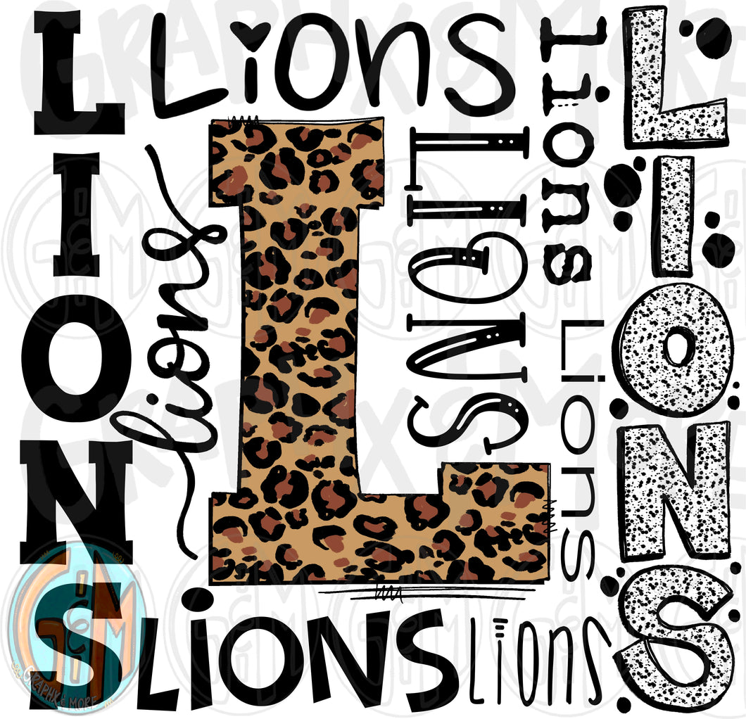 Leopard Lions Collage PNG | Sublimation Design | Hand Drawn