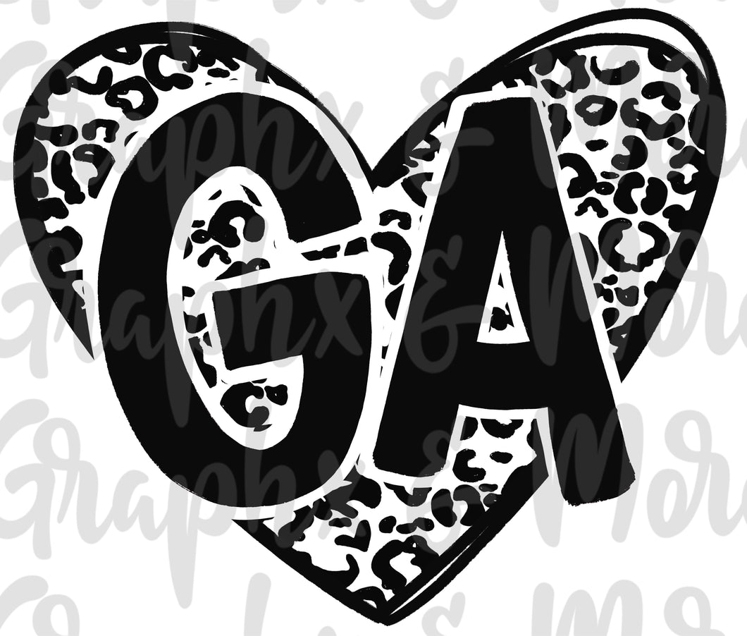 Single Color Leopard Heart GA PNG | Georgia | Sublimation Design | Hand Drawn