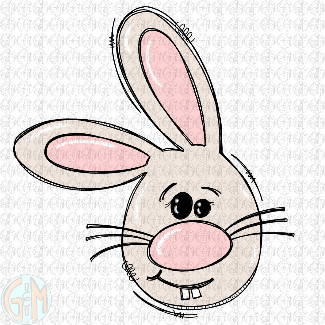 Slanted Ears Bunny PNG | Sublimation Design | Hand Drawn