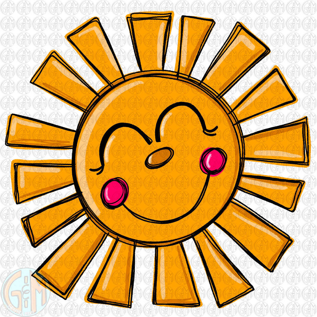 Happy Sun PNG | Sublimation Design | Hand Drawn