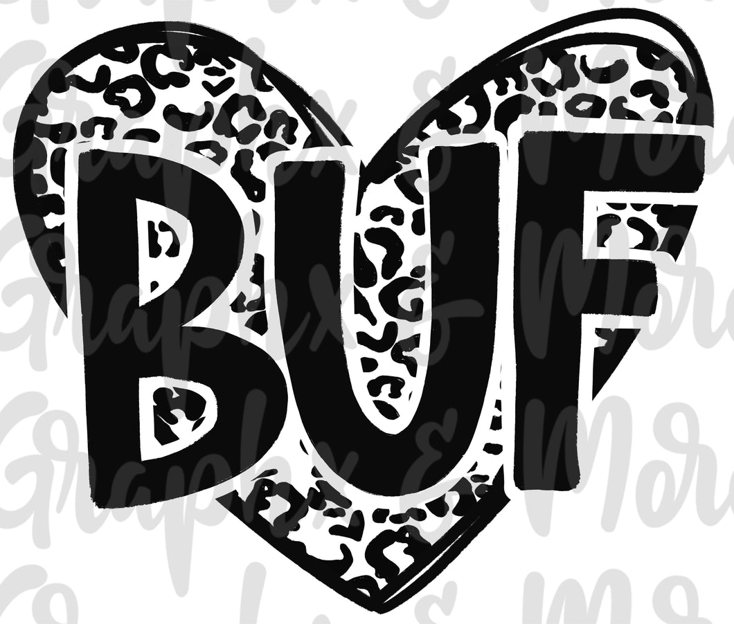 Single Color Leopard Heart BUF PNG | Buffalo, NY | Sublimation Design | Hand Drawn