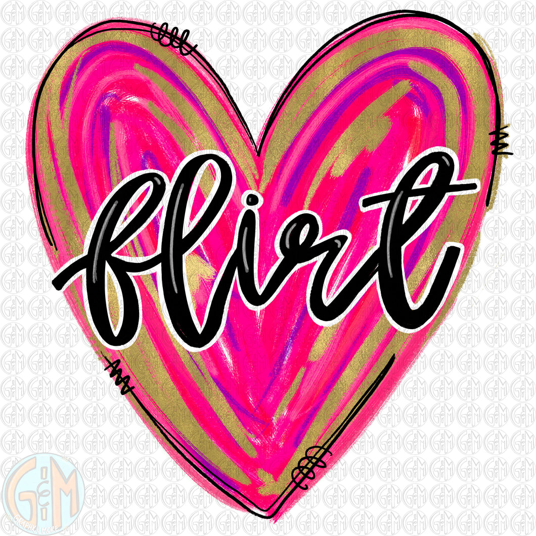 Flirt Hot Pink Foil Heart PNG | Hand Drawn | Sublimation Design