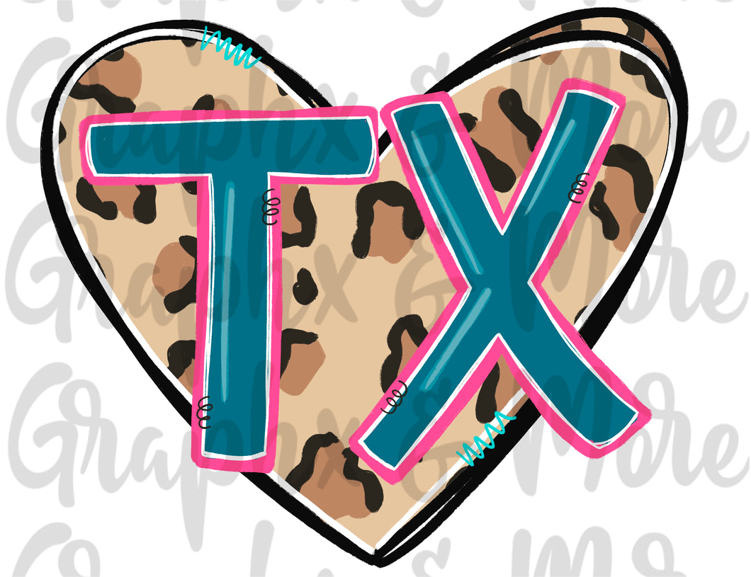 Leopard Heart TX PNG | Sublimation Design | Hand Drawn