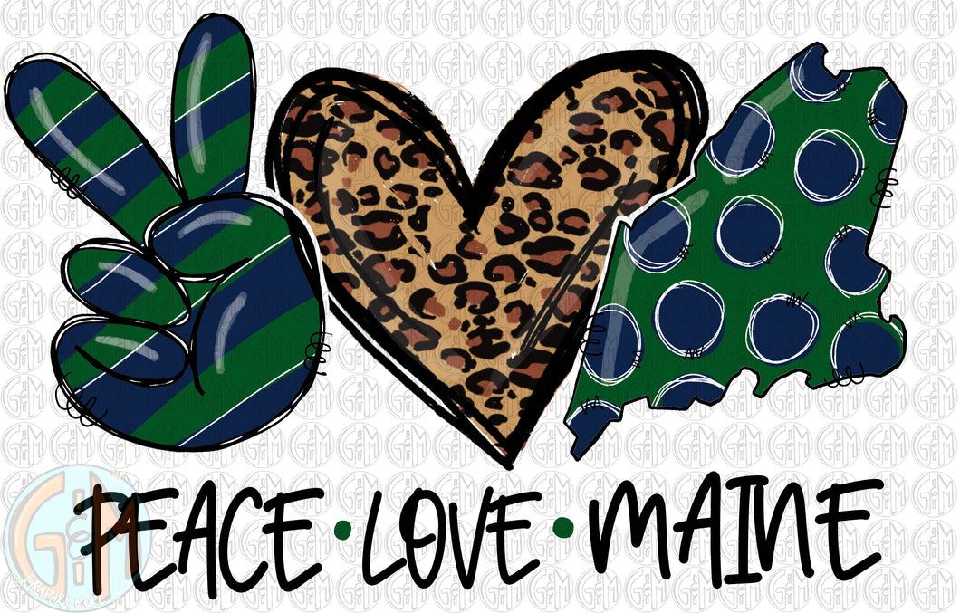 Peace Love Maine PNG | Hand Drawn | Sublimation Design