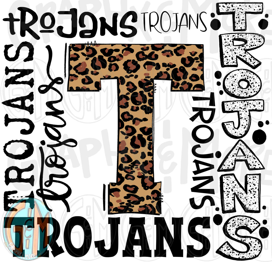 Leopard Trojans Collage PNG | Sublimation Design | Hand Drawn