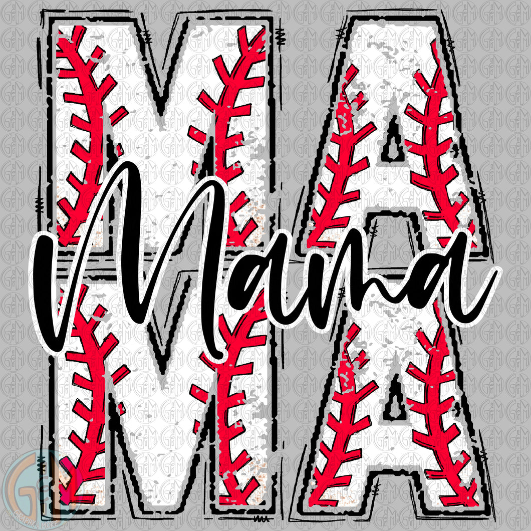 MAMA Baseball Stacked PNG | Sublimation Design | Hand Drawn