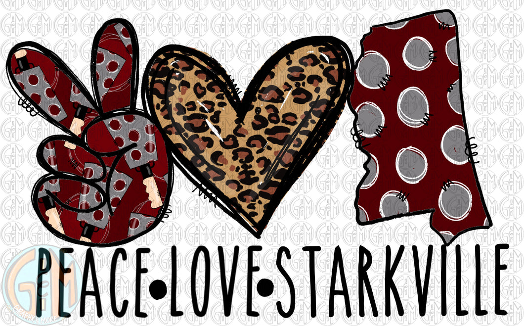 Peace Love Starkville PNG | Hand Drawn | Sublimation Design