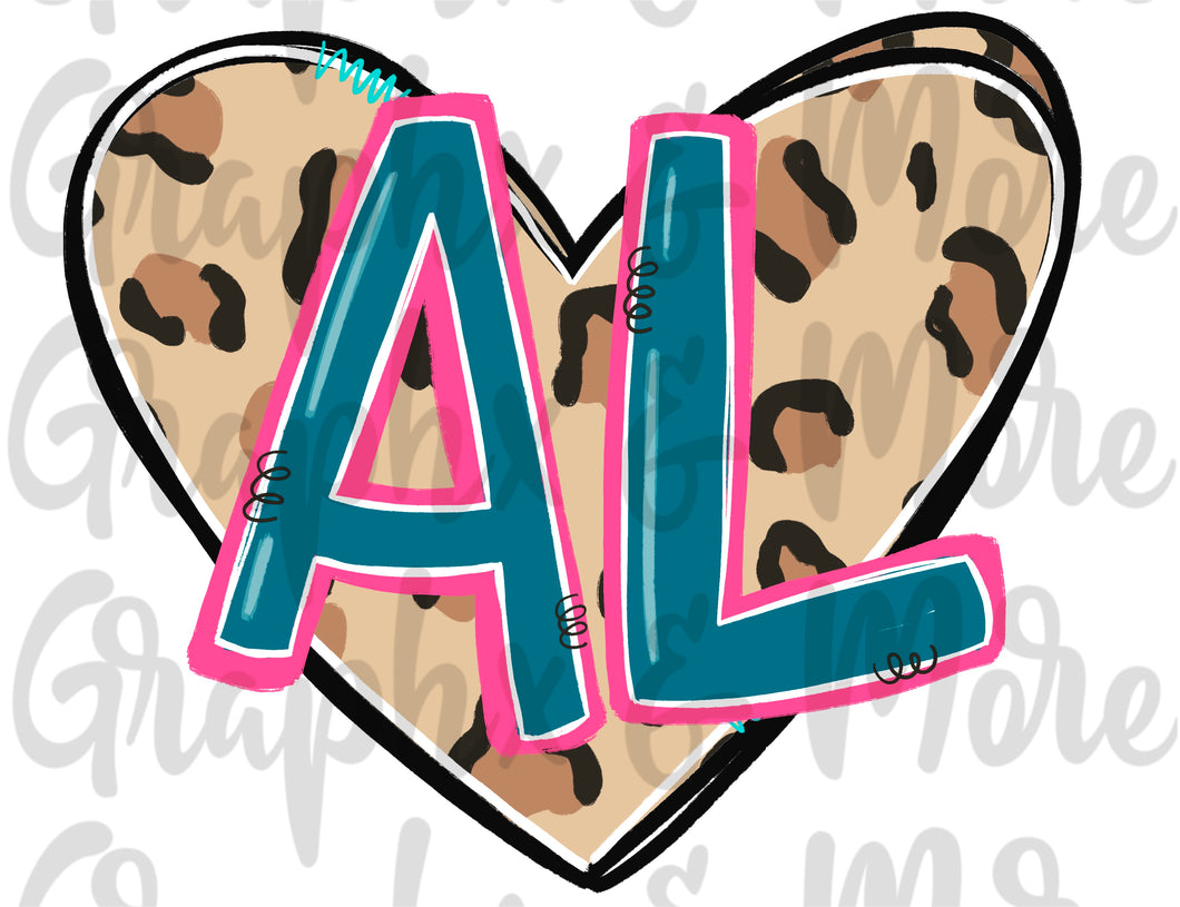 Leopard Heart AL PNG | Sublimation Design | Hand Drawn