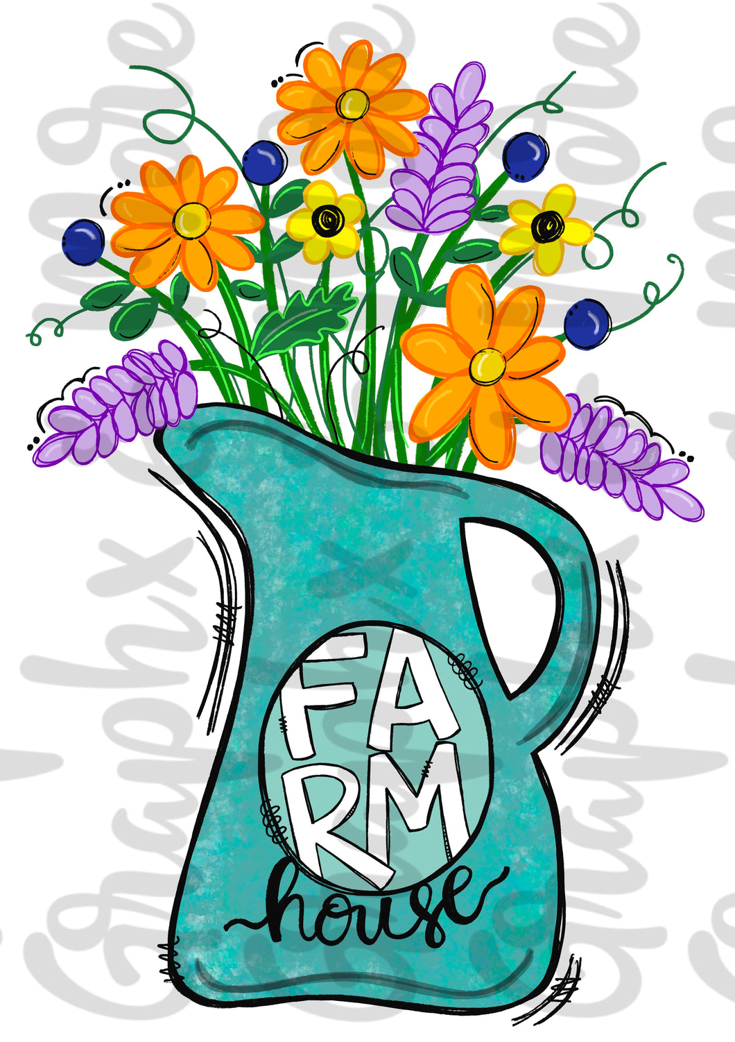 Farmhouse Watering Can PNG | Hand Drawn | Sublimation Design