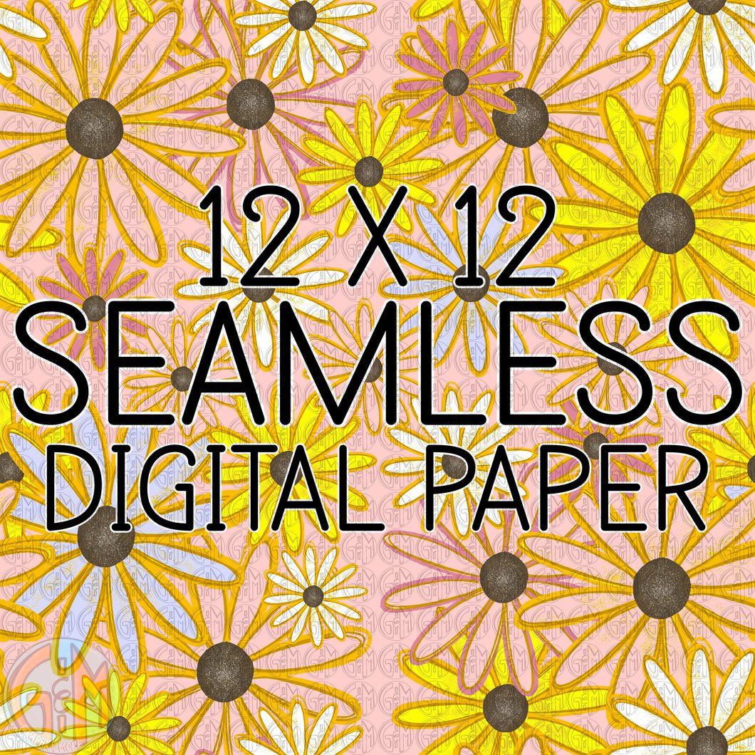 Seamless Daisies Digital Paper PNG | 12x12 | Sublimation Design | Hand Drawn
