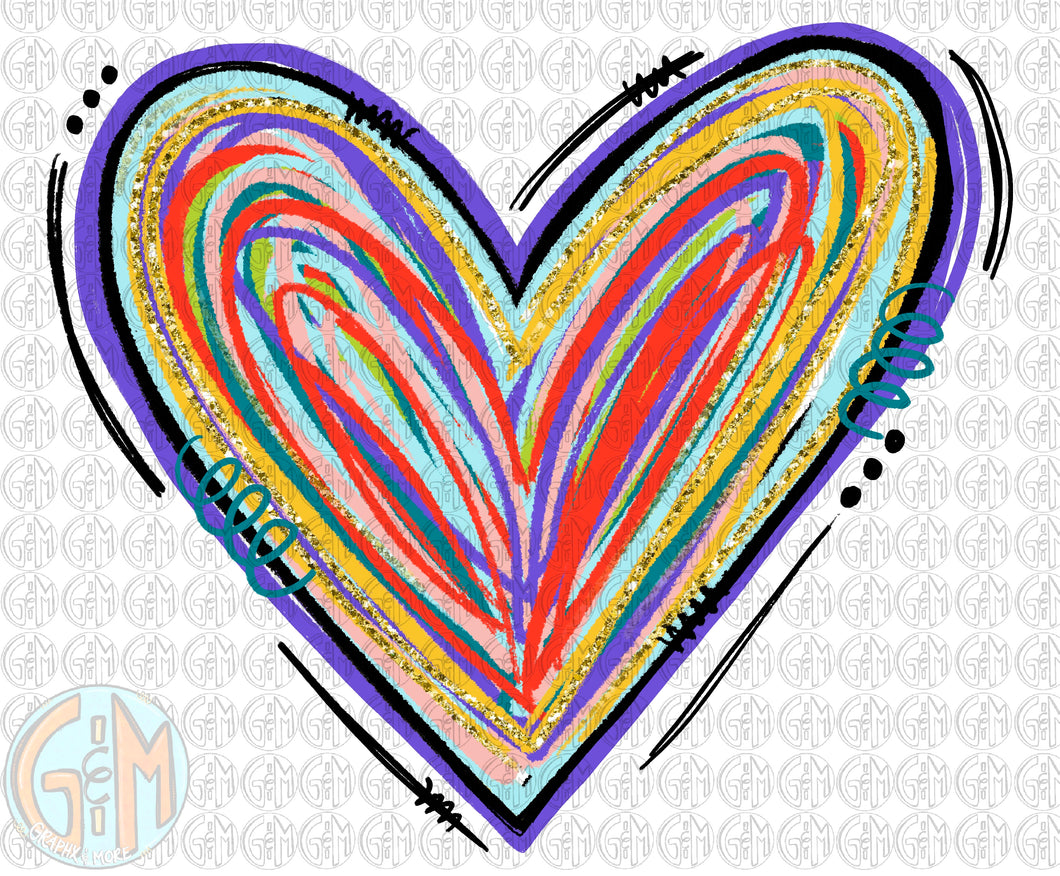 Colorful Heart PNG | Hand Drawn | Sublimation Design