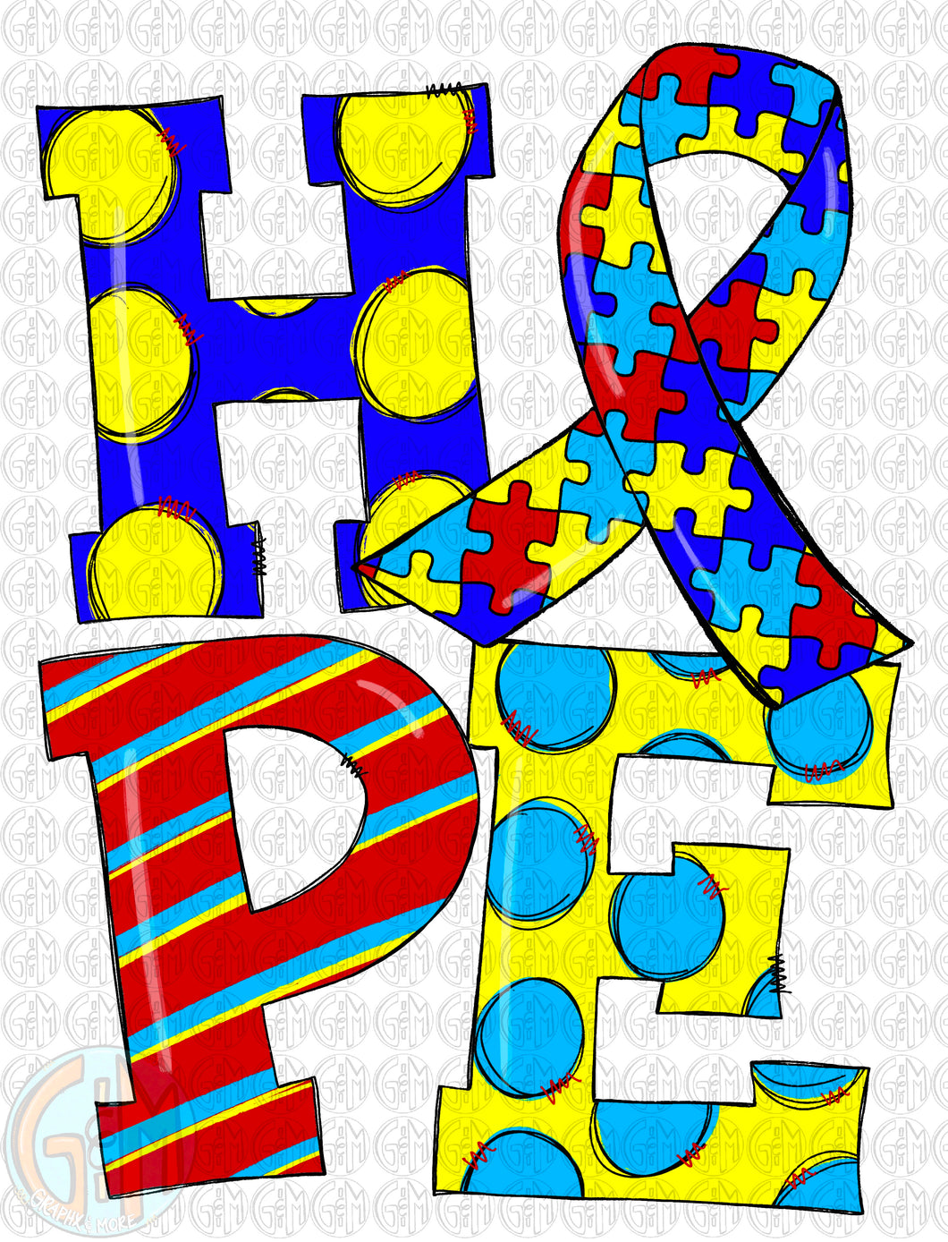 HOPE Awareness Ribbon PNG | Autism | Sublimation Design | Hand Drawn