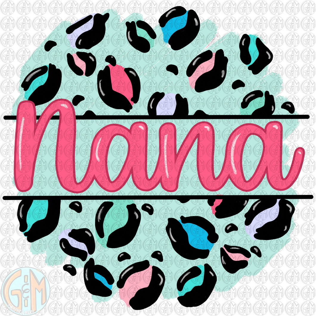 Pastel Leopard Nana PNG | Sublimation Design | Hand Drawn