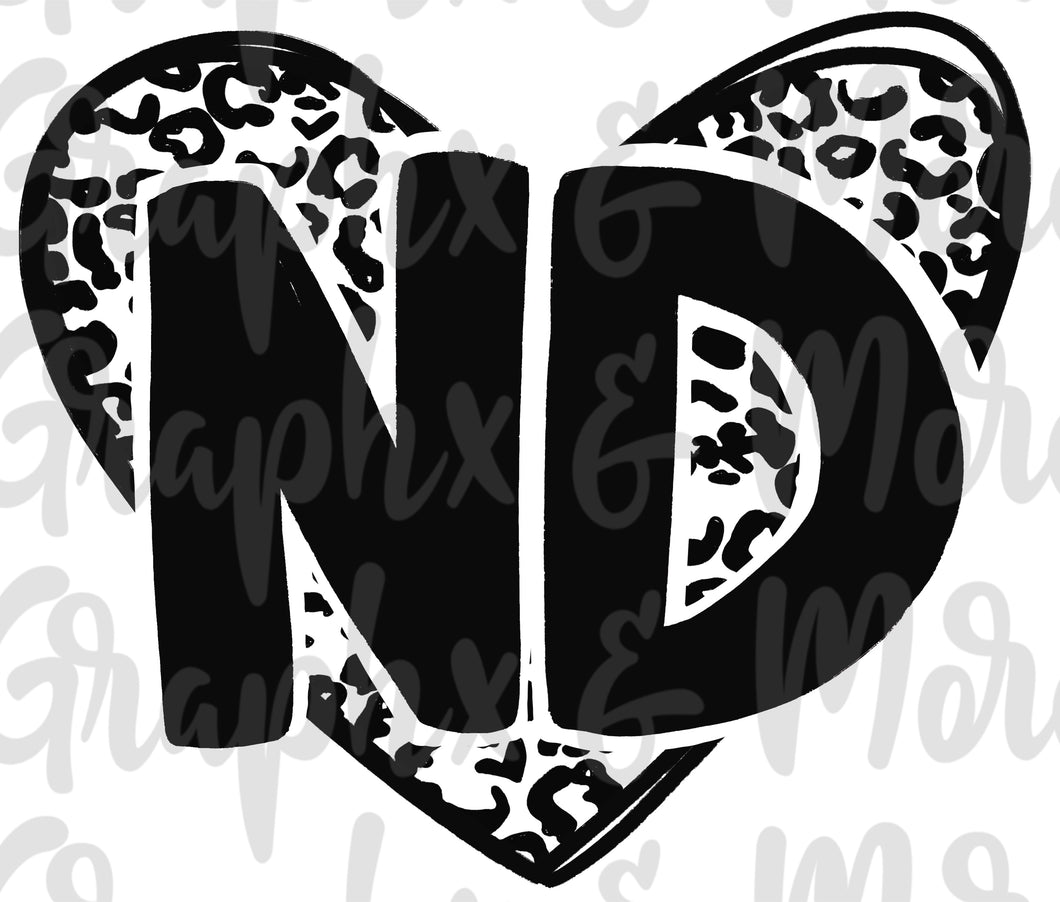 Single Color Leopard Heart ND PNG | North Dakota | Sublimation Design | Hand Drawn