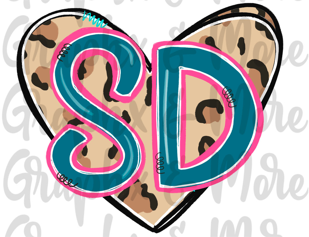 Leopard Heart SD PNG | South Dakota | Sublimation Design | Hand Drawn