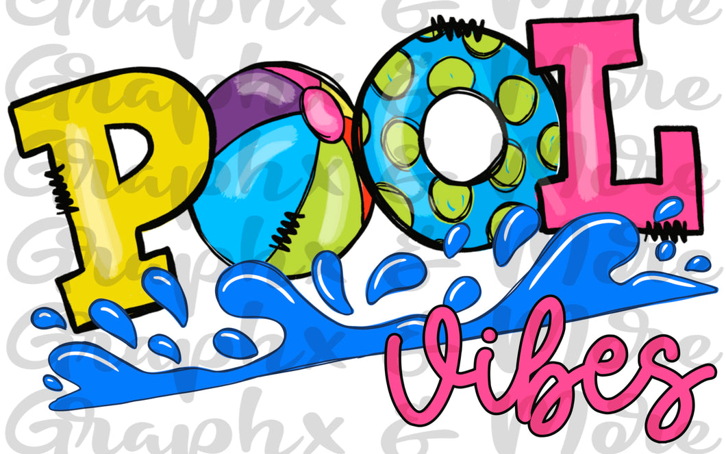 Pool Vibes PNG | Sublimation Design | Hand Drawn