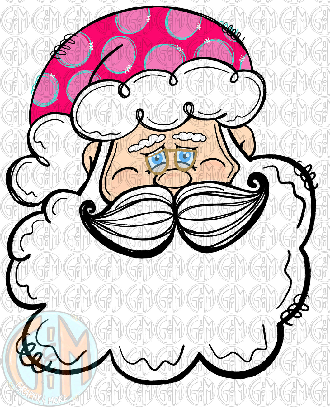 Pink Santa PNG | Sublimation Design | Hand Drawn
