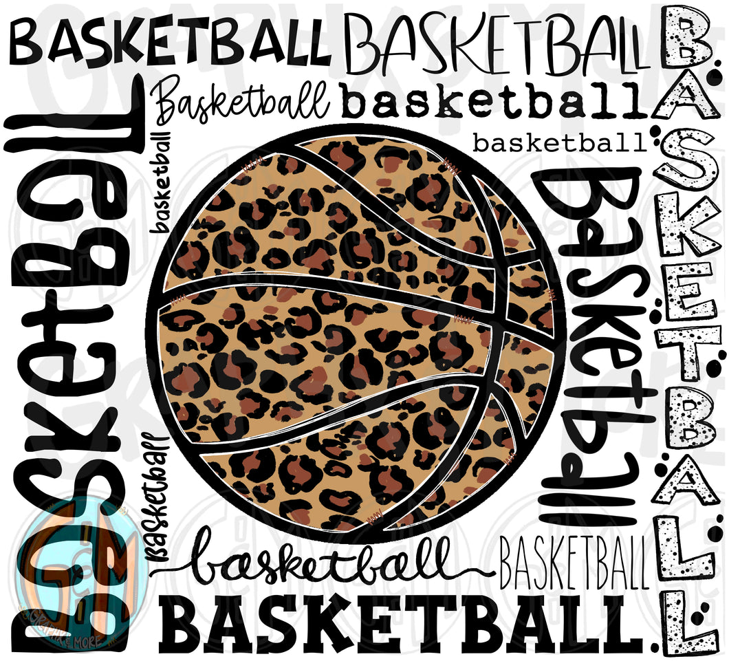 Leopard Basketball Collage PNG | Sublimation Design | Hand Drawn