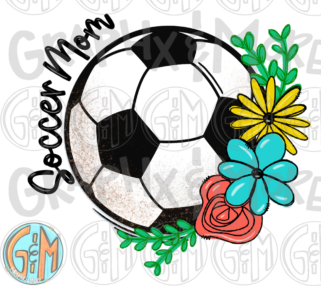 Floral Soccer Mom PNG | Sublimation Design | Hand Drawn